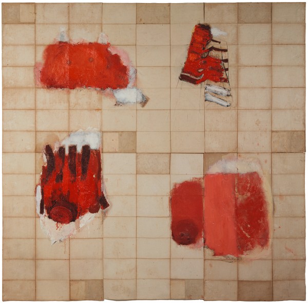 Mark Lammert - ALLIED, 1994-1996, oil on the back of map, 178 x 178 cm
