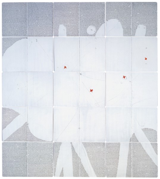 Mark Lammert - RISSE, 2004, Kohle, Stift und Öl auf Papier, 160 x 143 cm